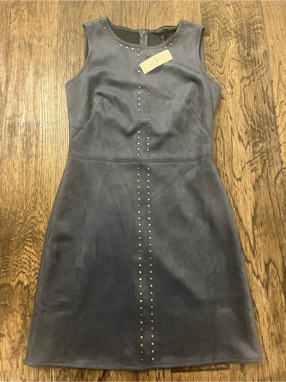 White House Black Market Navy Faux Suede Stud-Trim Sheath Dress